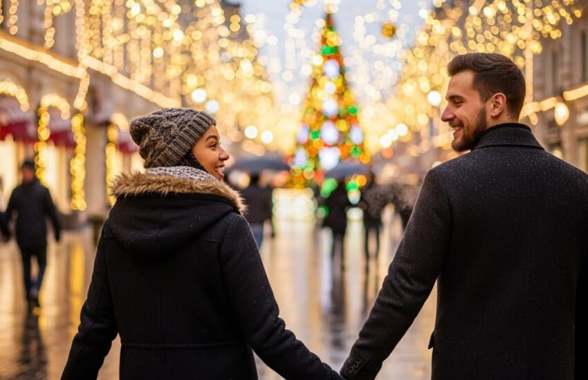 Cute couple on a Christmas date