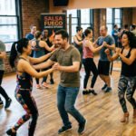 People dancing salsa at a dance class