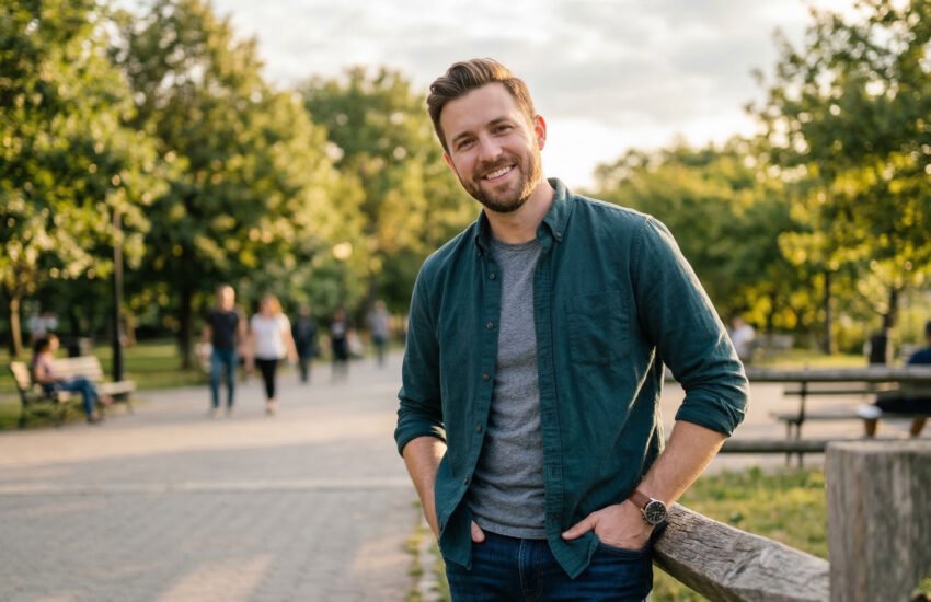 Man posing for a dating profile image