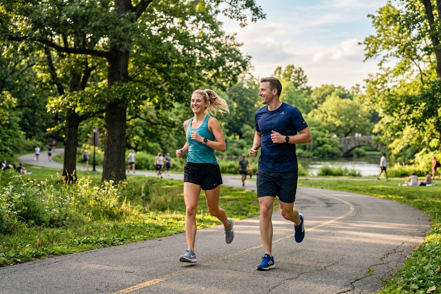 Man and woman jogging the park