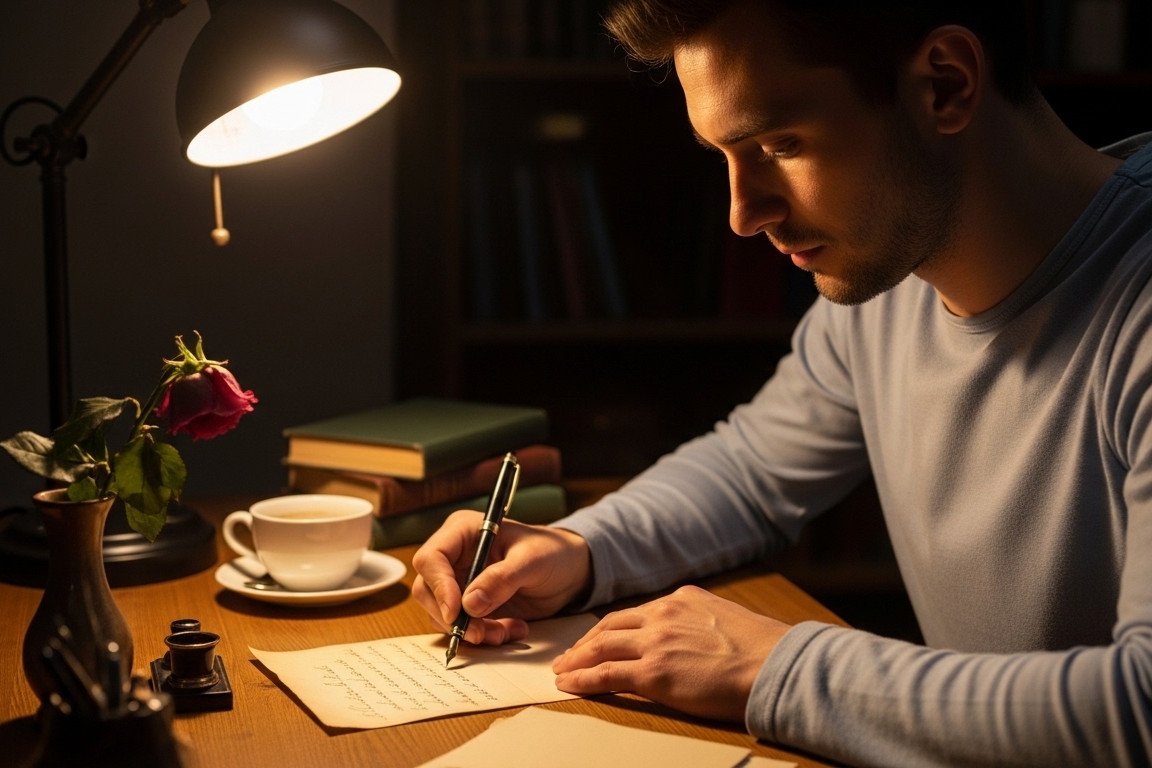 Man writing a love letter